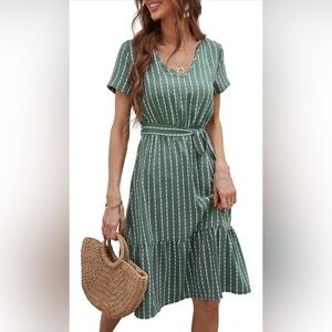 Green Striped Midi Dress